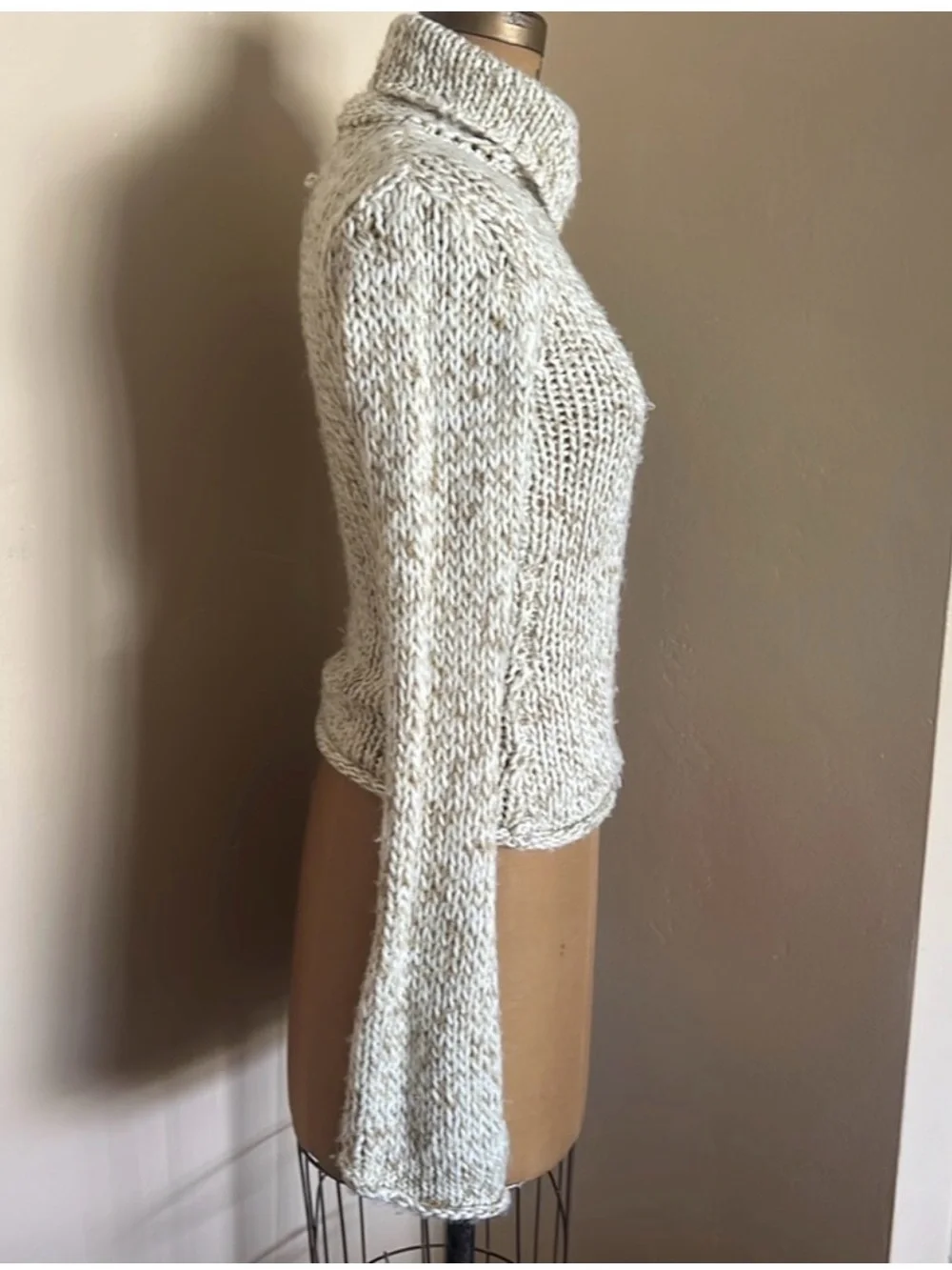 My Life Y2K Wool Blend Cream Gold Bell Sleeve Turtleneck Sweater L